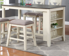 Modern Contemporary 5pc Counter Height High Dining Table wirh Storage Shelves, High Chairs & Stools, Off White