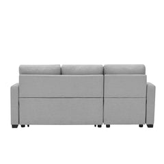 Linen Sofa Couch with Chaise Lounge & Pull-out Storage Bin, Light gray