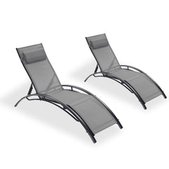 2 Pcs Outdoor Chaise Lounge Chair with Head Pillow & Adjustable Backrest