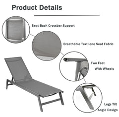 Outdoor Chaise Lounge Chair Set With Cushions, Five-Position Adjustable Aluminum Recliner
