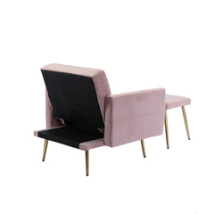 NOBLEMOOD Velvet Accent Chair with Adjustable Armrests and Backrest, Button Tufted Lounge Chair, Pink