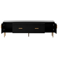 Durable, Stylish & Spacious TV Stand with 5 Champagne Legs for TVs Up to 75'', Black