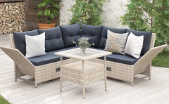 4-Piece Outdoor Wicker Sofa Set with Adjustable Backs and Table, Gray