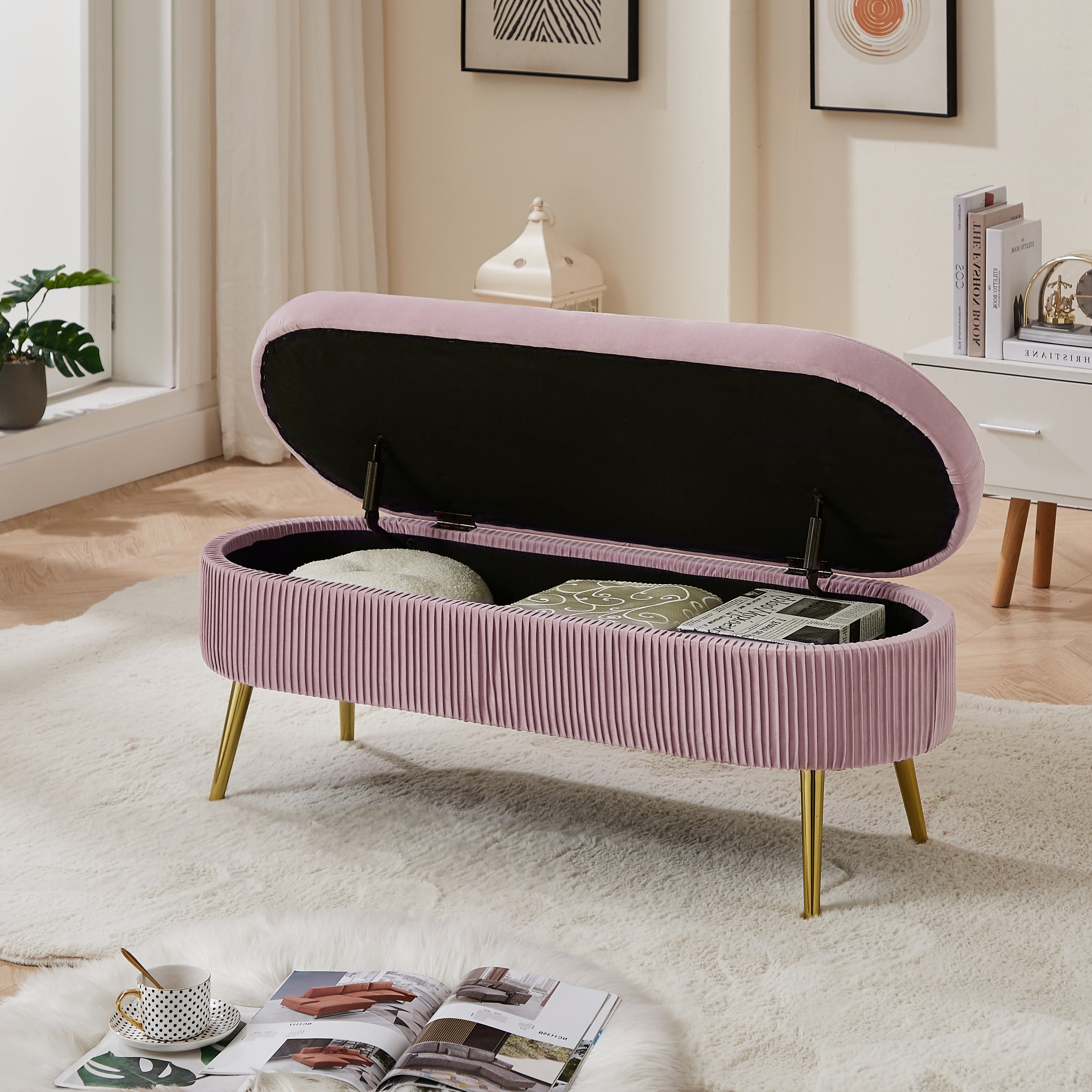 NOBLEMOOD Velvet Storage Bench for Entryway Living Room, End of Bed Storage Bench with Cushioned Top for Bedroom