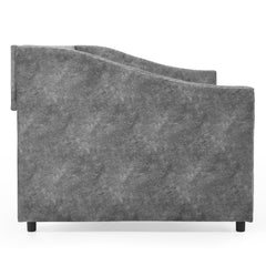 NOBLEMOOD Full Size Daybed with Drawers Upholstered Tufted Sofa Bed with Button on Back and Copper Nail on Waved Shape Arms, Grey