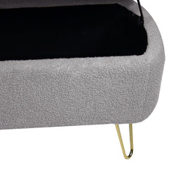 NOBLEMOOD Storage Ottoman Bench for End of Bed w/ Gold Legs, Modern Grey Faux Fur Entryway Bench Upholstered Padded with Storage for Living Room Bedroom