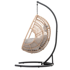 Outdoor Indoor Egg Swing Chair with Natural Color Wicker & Beige Cushion