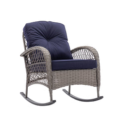 3 Pcs Patio Wicker Rocking Chair Set With Coffee Table and Cushions