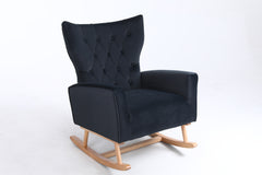 Mid Century Modern Velvet Upholstered Rocking Chair with Padded Seat for Living Room, Bedroom (Black)