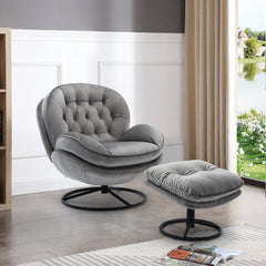 NOBLEMOOD Swivel Accent chair with Ottoman, Velvet Upholstered Lounge Sofa Chair for Living Room Bedroom, Grey