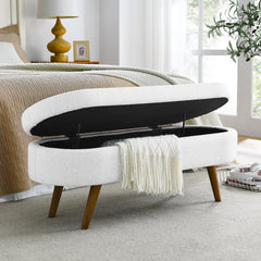 NOBLEMOOD Ottoman Oval Storage Bench w/ Rubber Wood Legs and Wood Frame for Bedroom Living Room Entryway, White