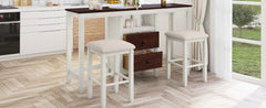 Farmhouse Rustic 3-Piece Counter Height Wood Dining Table Set with 2 Storage Drawers & 2 Stools, White+Brown