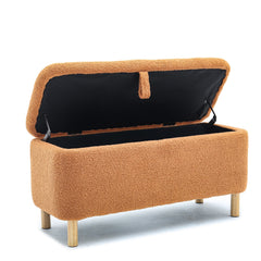 NOBLEMOOD Upholstered End of Bed Storage Bench, Ottoman with Storage and Seating w/ Wood Feet & Hinge for Bedroom,Living Room