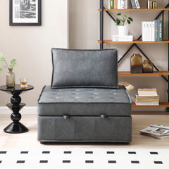 4 in 1 Pull-out Faux Leateher Sleeper Sofa Bed w/ Pillow & Side Pockets, No Armrest, Dark Gray