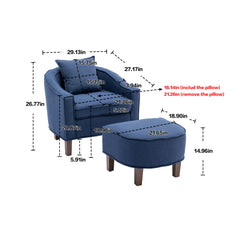 NOBLEMOOD Accent Chair with Ottoman, Mid Century Modern Barrel Chair Upholstered Club Tub Round Arms Chair, Blue