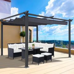 13x10ft Outdoor Aluminum Pergola With Retractable Polyester Canopy, Gray