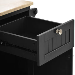 Kitchen Island Cart with Storage Cabinet & Two Locking Wheels, Solid Wood Desktop, Microwave Cabinet, Black