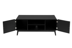 Boho TV Console with Rattan Doors for Bedroom & Living Room, Black