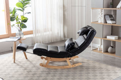51.37"W Comfortable Rocking Chair with Natural Solid Rubber Wood Legs, Black PU