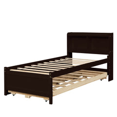 Full Bed with Bookcase,Twin Trundle with Drawers, Espresso