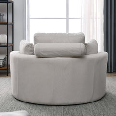 Swivel Accent Barrel Modern Sofa Lounge Club Big Round Chair with Storage Ottoman, Pillows, Beige