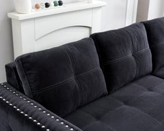 Velvet Sectional Sofa with Pull-Out Bed,Reversible Chaise and Storage Bin, Black