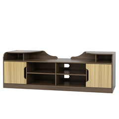 70.87” Modern TV Stand with High Glossy Front TV Cabinet for Lounge Room, Living Room & Bedroom, Beige+Brown