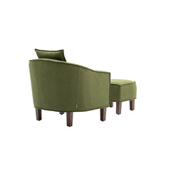 NOBLEMOOD Accent Chair with Ottoman, Mid Century Modern Barrel Chair Upholstered Club Tub Round Arms Chair, Olive