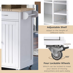 48" Kitchen Island Cart with Locking Wheels, 2 Storage Cabinets, 2 Drawers, Removable Wine Rack, Spice & Towel Rack, White