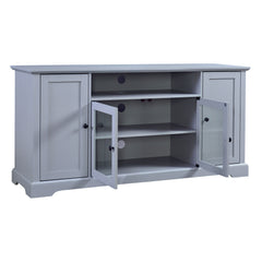 TV Stand with 2 Tempered Glass Doors, Adjustable Panels, Open Style Cabinet & Sideboard for TVs up to 65", Gray