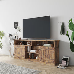 Modern Wood TV Stand with 3 Layers of Open Shelves & 2 Large-capacity Cabinets, Antique Espresso
