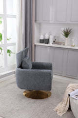 NOBLEMOOD Swivel Accent Armchair Linen Single Sofa Chair w/ Pillow and Backrest for Living Room, Gray