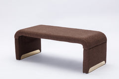 New Boucle Fabric Loveseat Ottoman Footstool Bedroom Bench Shoe Bench With Gold Metal Legs,Coffee Brown