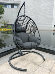 Outdoor Indoor PE Wicker Egg Swing chair with Cushion & Base