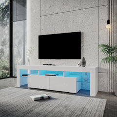 Modern 20 Colors LED TV Stand w/Remote Control Lights for 80 Inch TV, White