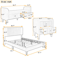 4-Pieces Bedroom Sets Full Size Upholstered Platform Bed with Two Nightstands and Storage Bench-Gray