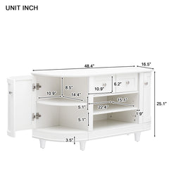 TV Stand with 2 Curved Doors, Adjustable Panels, Open Style Cabinet & Sideboard for TVs up to 46", White