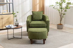 NOBLEMOOD Accent Chair with Ottoman, Mid Century Modern Barrel Chair Upholstered Club Tub Round Arms Chair, Olive