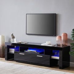 Modern TV Stand with LED Lights, High Glossy Front TV Cabinet for Lounge Room, Living Room & Bedroom, Black