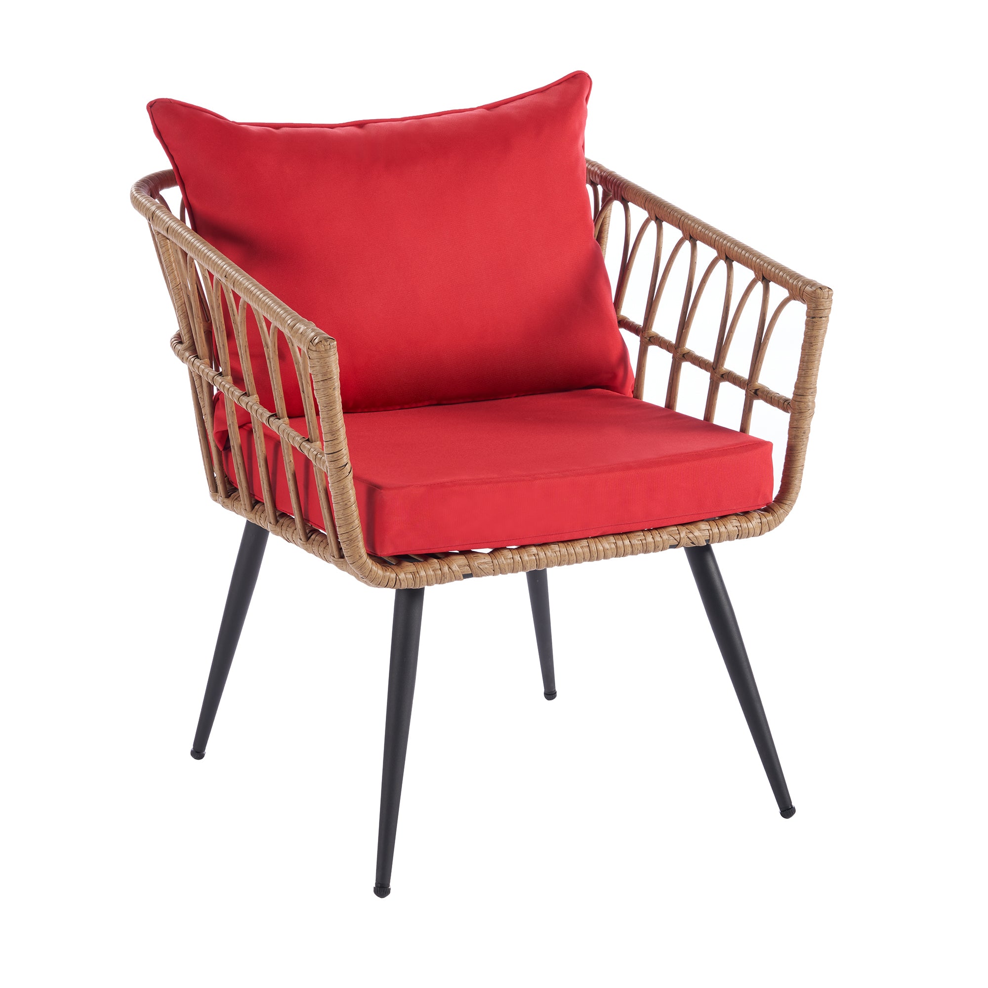 4 Pieces Outdoor Rattan Chair Set with Red Cushions