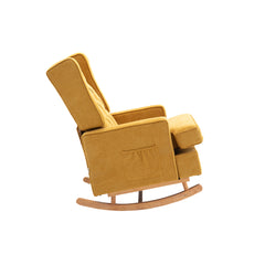 30.7"W Comfortable Rocking Chair with Natural Solid Rubber Wood Legs, Mustard