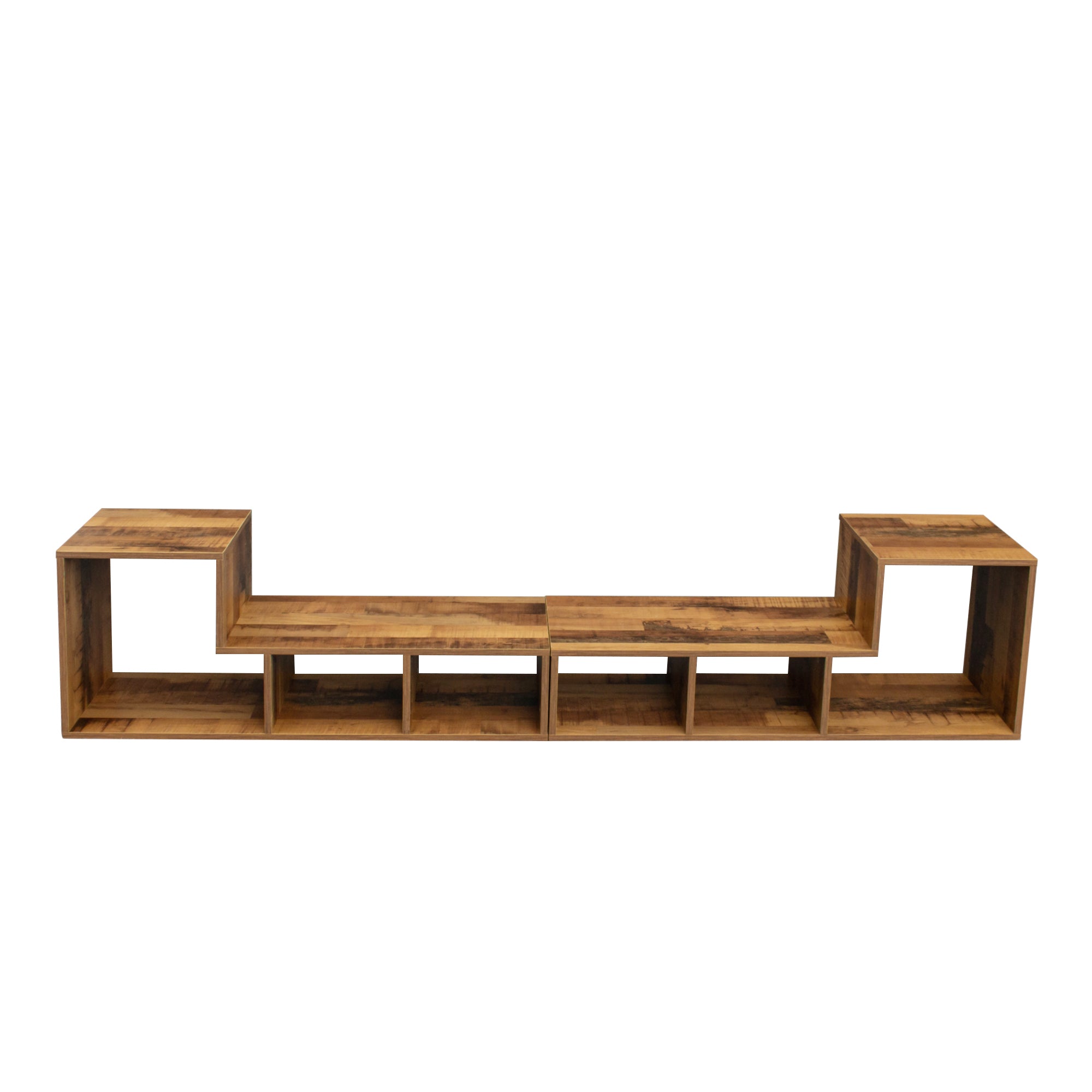 Double L-Shaped TV Stand with Display Shelf & Bookcase, Oak