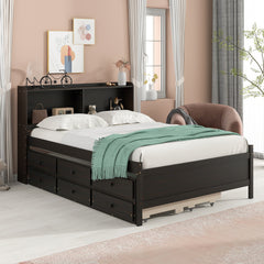 Full Bed with Bookcase,Twin Trundle with Drawers, Espresso