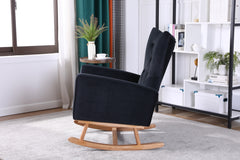 Mid Century Modern Velvet Upholstered Rocking Chair with Padded Seat for Living Room, Bedroom (Black)