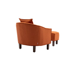 NOBLEMOOD Accent Chair with Ottoman, Mid Century Modern Barrel Chair Upholstered Club Tub Round Arms Chair, Orange