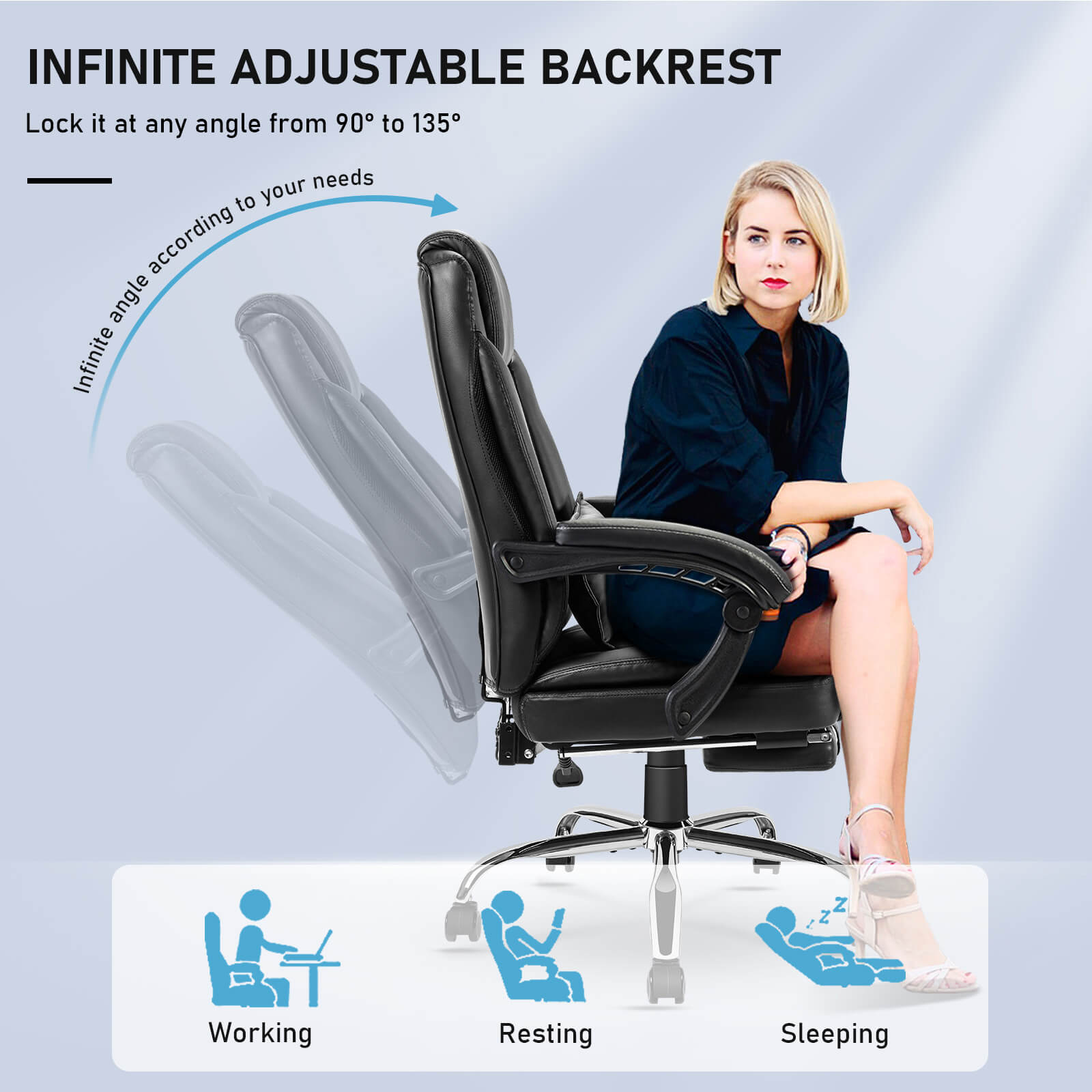 Massage , Reclining Office Chair with Footrest, Ergonomic Office Chair with  Lumbar Support, High Back Executive Office Chair, Height and Armrest