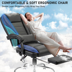 4 Points Massage Ergonomic Office Chair with Heating, Reclining Backrest, Footrest & Lumber Support Pillow, Black