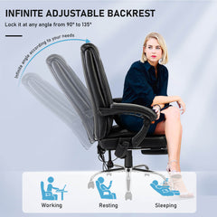 Big and Tall Ergonomic Office Chair with 4 Points Massage & Heating, Reclining Backrest, Footrest & Pillow, Black