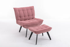 Modern Soft Velvet Fabric Accent Chair with Ottoman Black Legs, Pink