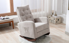 Morden Nursery Rocking Chair with Upholstered & Side Pocket, Tan